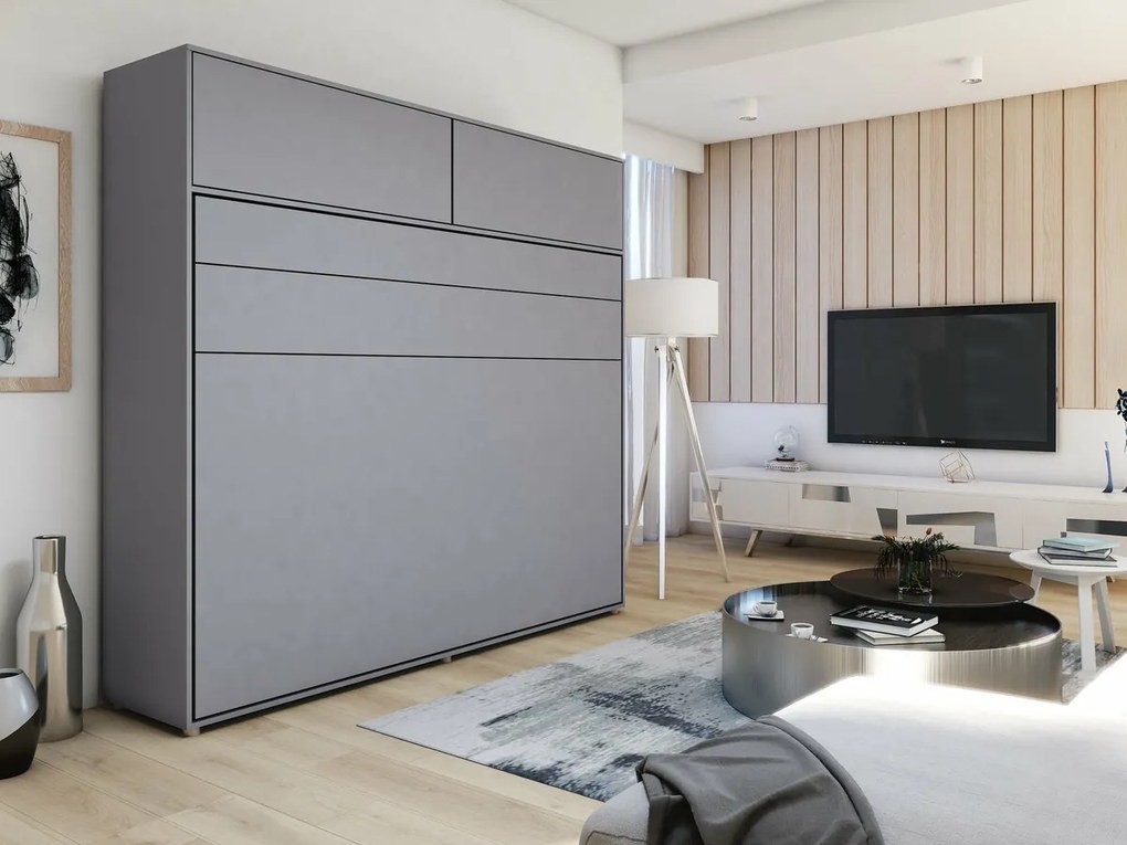 Σετ επίπλων Concept Pro Lenart AH143, Γκρι, Πλαστικοποιημένη μοριοσανίδα, Τάβλες για Κρεβάτι, 160x200, Ενιαίος, Με κρεβάτι, Με πρόσθετο εξοπλισμό