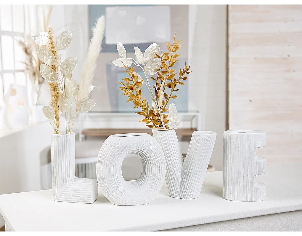 Βάζο ArteLibre &#039;LOVE&#039; Λευκό Κεραμικό Υ15cm Σετ 4Τμχ