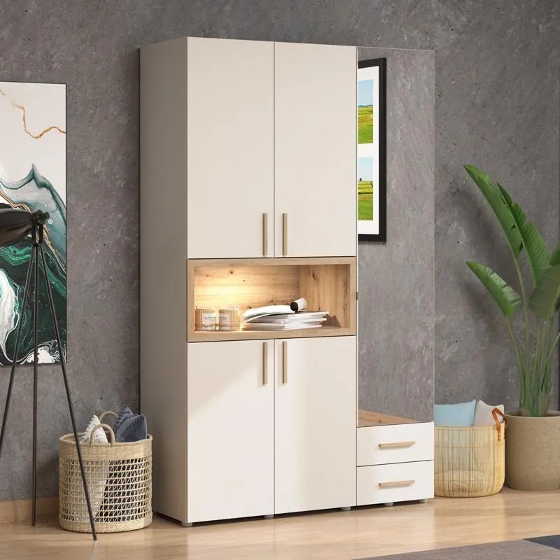 Ντουλάπα DONALD 3K2F1O Τρίφυλλη με Καθρέπτη Cashmere - Artisan Oak 135x57x227εκ. 135x57x227 εκ.