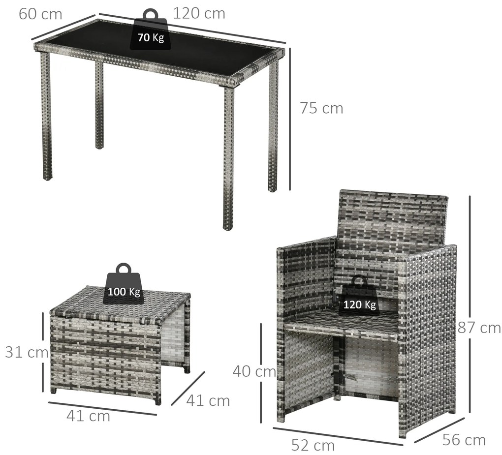 Outsunny Πολυρατάν Πολυθρόνα για 4 άτομα Σετ Τραπεζαρίας Σετ Κήπου με Μαξιλάρια, Γκρι
