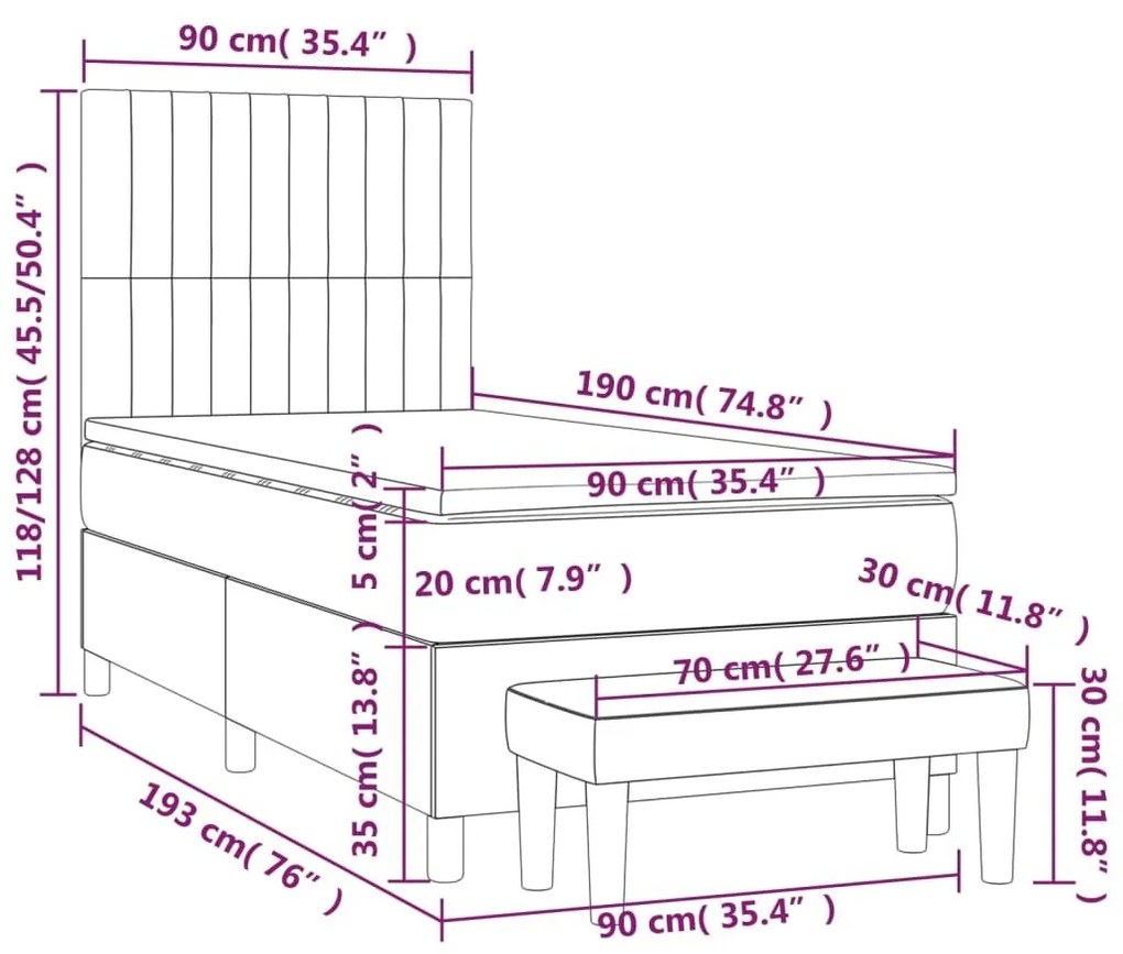 Κρεβάτι Boxspring με Στρώμα Μαύρο 90x190 εκ. Βελούδινο - Μαύρο