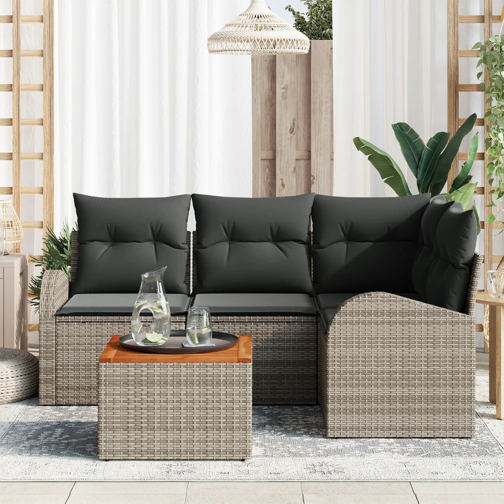 vidaXL Σετ Καναπέ Κήπου 5 pcs Γκρι Μεγάλο Ρατάν