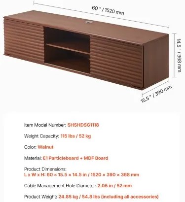 VEVOR Floating TV Stand 60&quot; Entertainment Center Adjustable Shelf &amp; Sliding Door