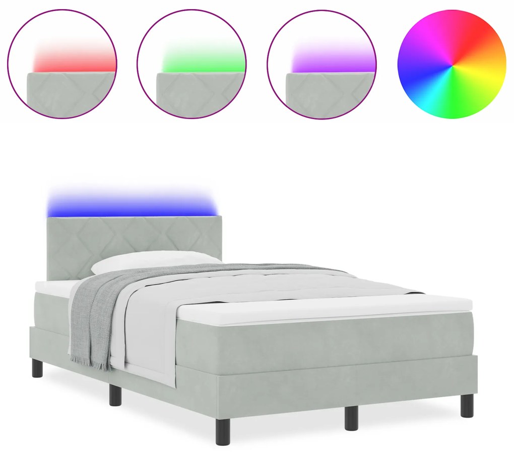vidaXL κρεβάτι με ανατομικό στρώμα και LED Γκρι 120x190 εκ Βελούδο