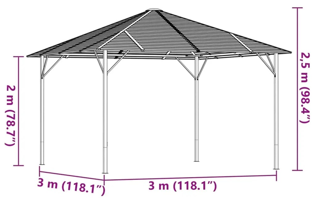 vidaXL Κιόσκι με Οροφή Ανθρακί 3 x 3 μ.