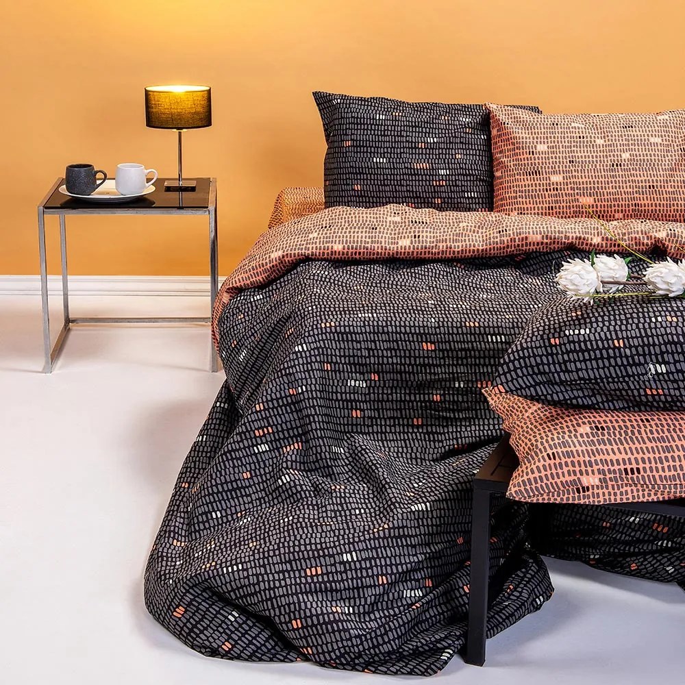 Σεντόνια Μονά (Σετ) Melinen Ultra Line Mosaic Black Μαύρο,Πορτοκαλί ΜΕ ΛΑΣΤΙΧΟ 100x200+32