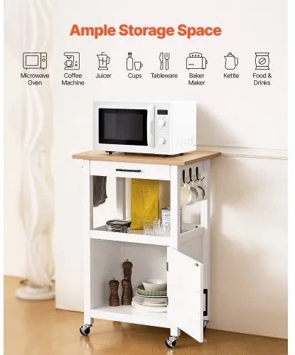 VEVOR 45x59cm Kitchen Island Cart Rolling Storage Table with Single Door Cabinet