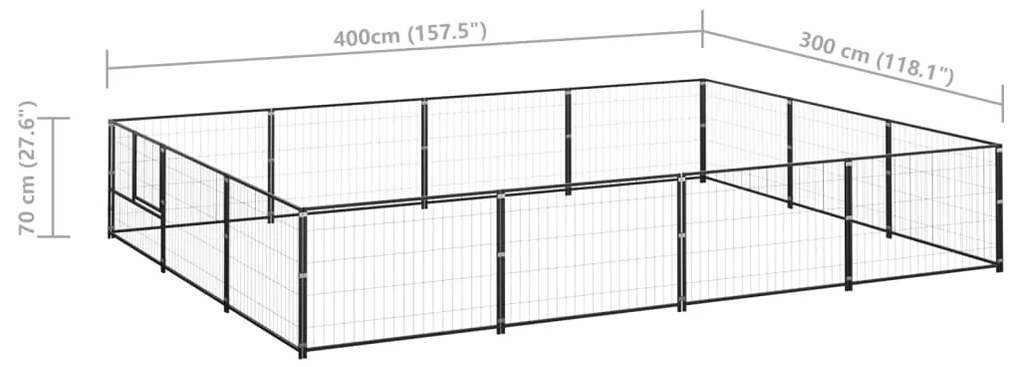 vidaXL Σπιτάκι Σκύλου Μαύρο 12 μ² Ατσάλινο