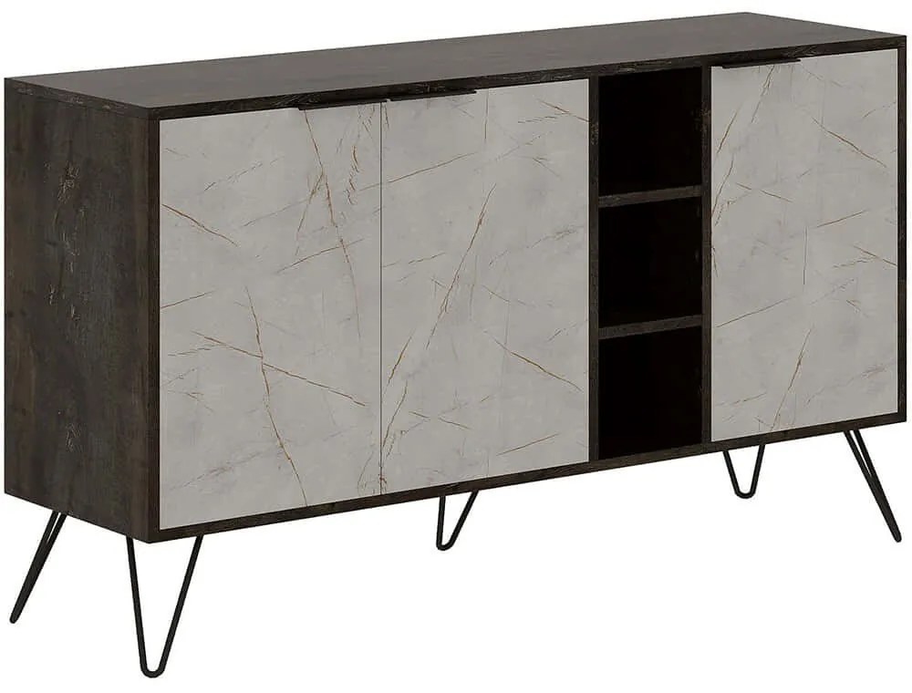 Μπουφές Clara 855DTE4226 142x35,6x83cm Stone Effect Grey-Dark Brown Μοριοσανίδα, Μελαμίνη
