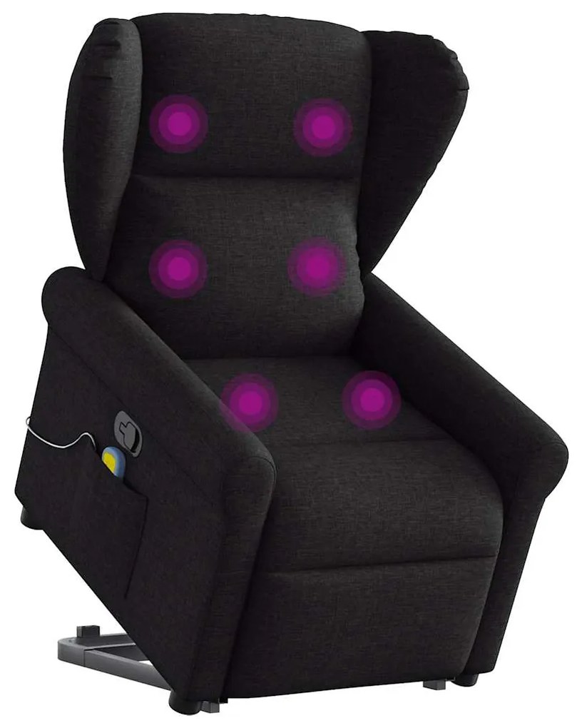 Πολυθρόνα Μασάζ Ανακλινόμενη με Ανύψωση Μαύρη Υφασμάτινη