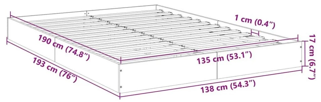 Πλαίσιο Κρεβατιού Καπνιστή Δρυς 135x190 εκ. Επεξεργασμένο Ξύλο - Καφέ