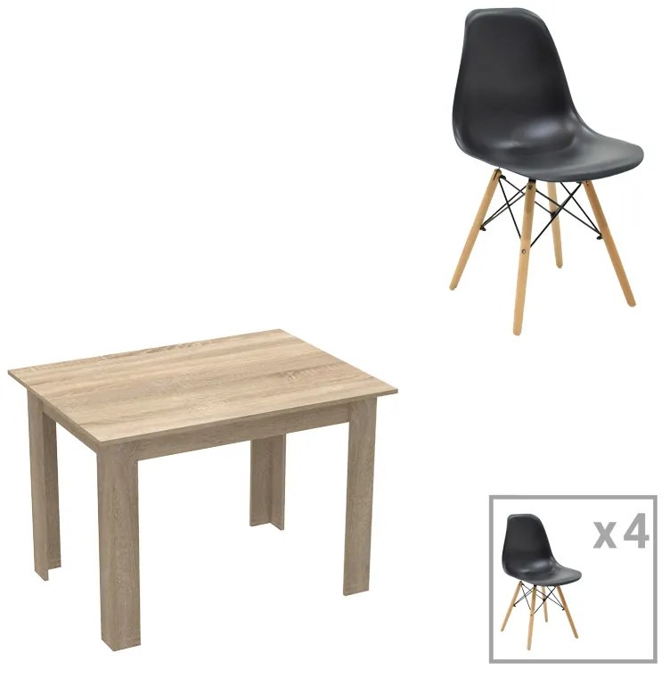 Τραπεζαρία Manka-Julita pakoworld σετ 5τεμ σε sonoma-μαύρη απόχρωση 110x80x77εκ