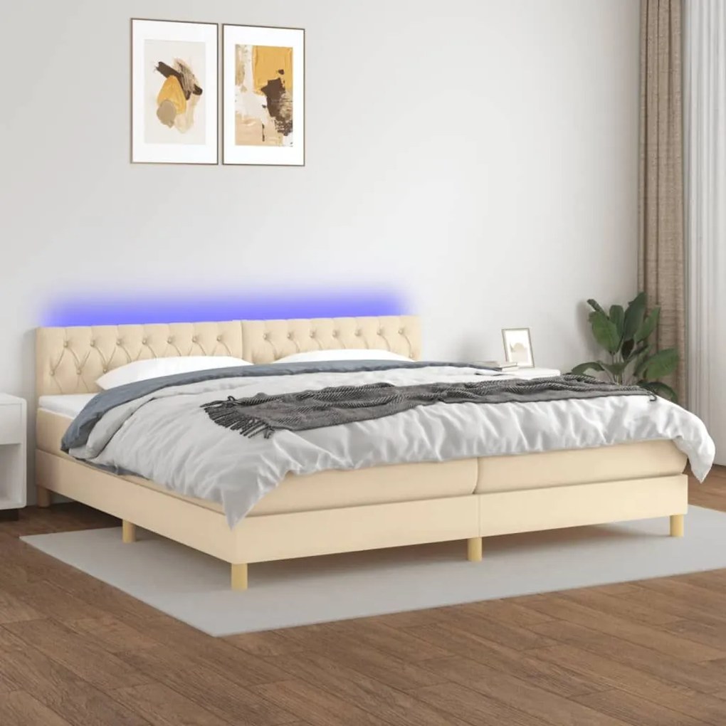 ΚΡΕΒΑΤΙ BOXSPRING ΜΕ ΣΤΡΩΜΑ &amp; LED ΚΡΕΜ 200X200 ΕΚ. ΥΦΑΣΜΑΤΙΝΟ 3133986