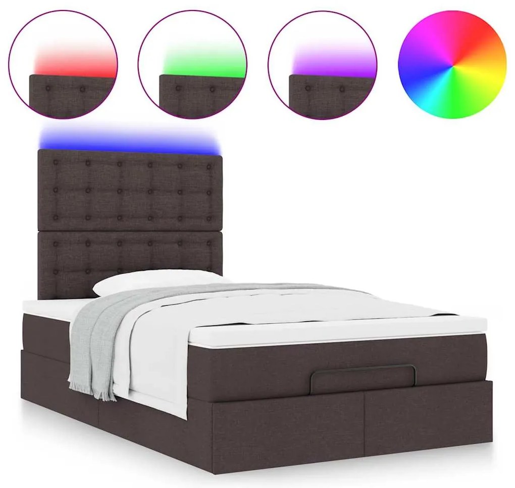 Οθωμανικό κρεβάτι με στρώμα & LEDs Σκούρο καφέ 120x190cm ύφασμα 3314158