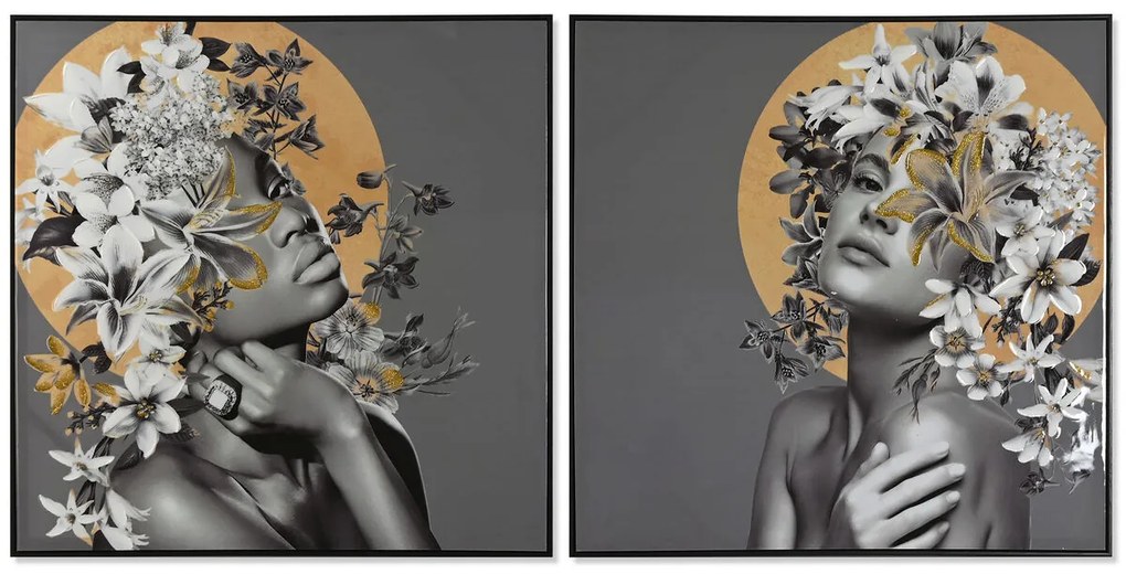 Πίνακας Home ESPRIT Blomster Σύγχρονη 100 x 3,5 x 100 cm (x2)