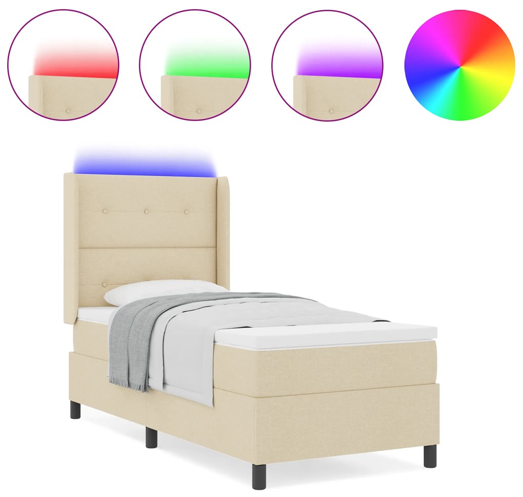vidaXL Κρεβάτι με Στρώμα & LED Κρεμ 100x200 cm, Ύφασμα
