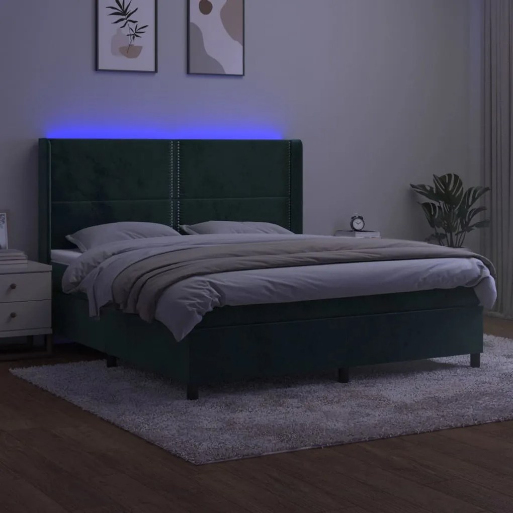 ΚΡΕΒΑΤΙ BOXSPRING ΜΕ ΣΤΡΩΜΑ &amp; LED ΣΚ. ΠΡΑΣΙΝΟ 180X200ΕΚ ΒΕΛΟΥΔΟ 3139520