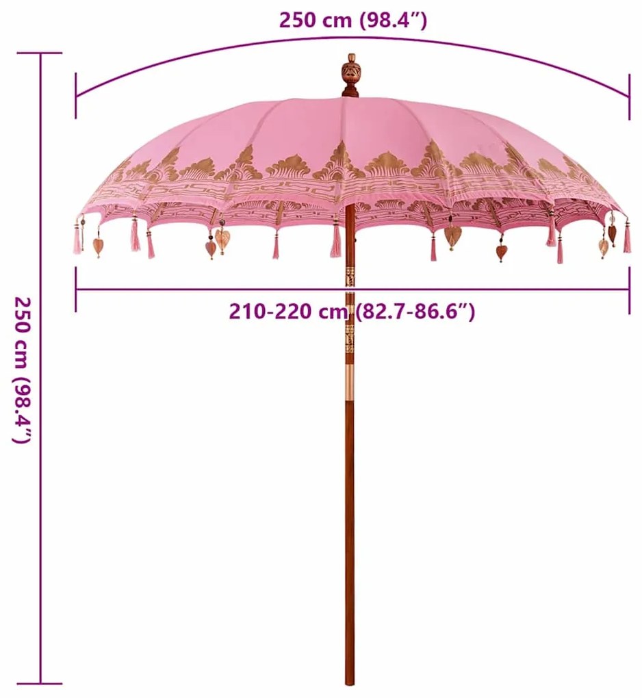 vidaXL Μπαλινέζικη Ομπρέλα Ροζ (210-220) x 260 εκ.