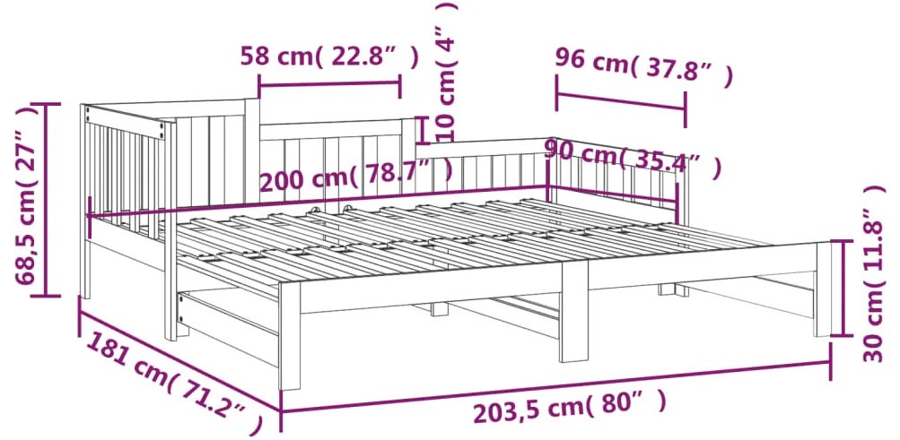 Καναπές Κρεβάτι Συρόμενος 2x(90x200) εκ. από Μασίφ Ξύλο Πεύκου - Καφέ