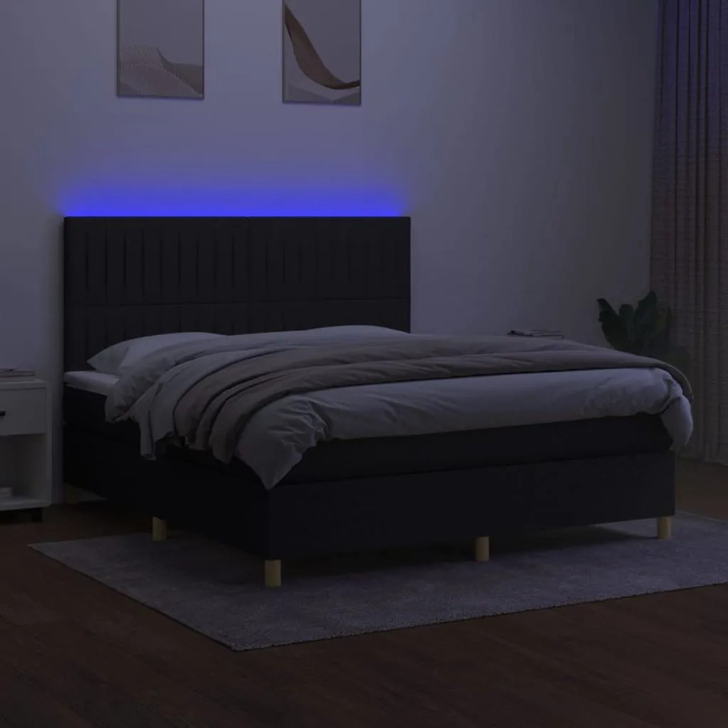 ΚΡΕΒΑΤΙ BOXSPRING ΜΕ ΣΤΡΩΜΑ &amp; LED ΜΑΥΡΟ 160X200 ΕΚ. ΥΦΑΣΜΑΤΙΝΟ 3135607