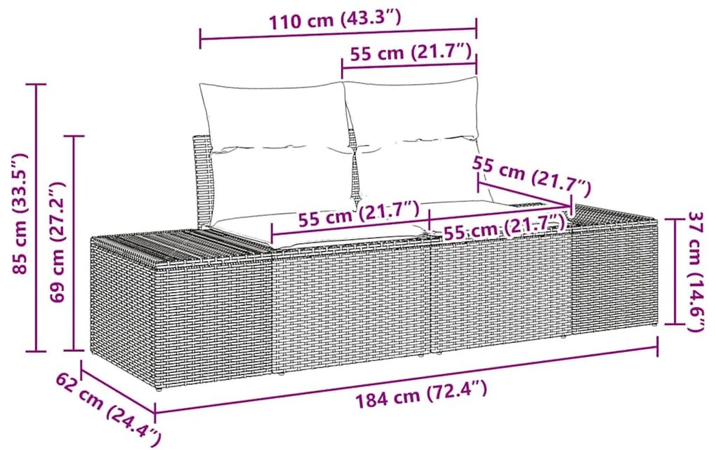 vidaXL Σετ Καναπέ Κήπου 7 pcs Μαύρο και λευκό