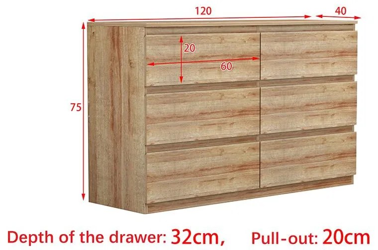 Συρταριέρα Cindy 6 συρταριών φυσικό 120x40x75εκ 120x40x75 εκ.