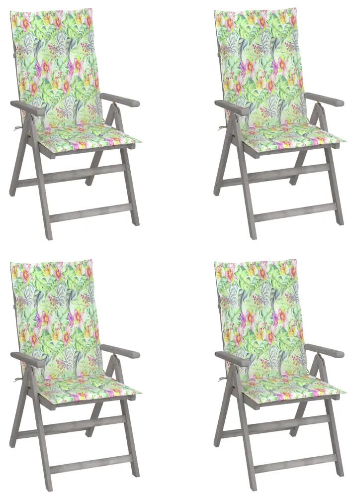 3065389 vidaXL Καρέκλες Κήπου Ανακλινόμενες 4 τεμ. Ξύλο Ακακίας με Μαξιλάρια Γκρι, 1 Τεμάχιο