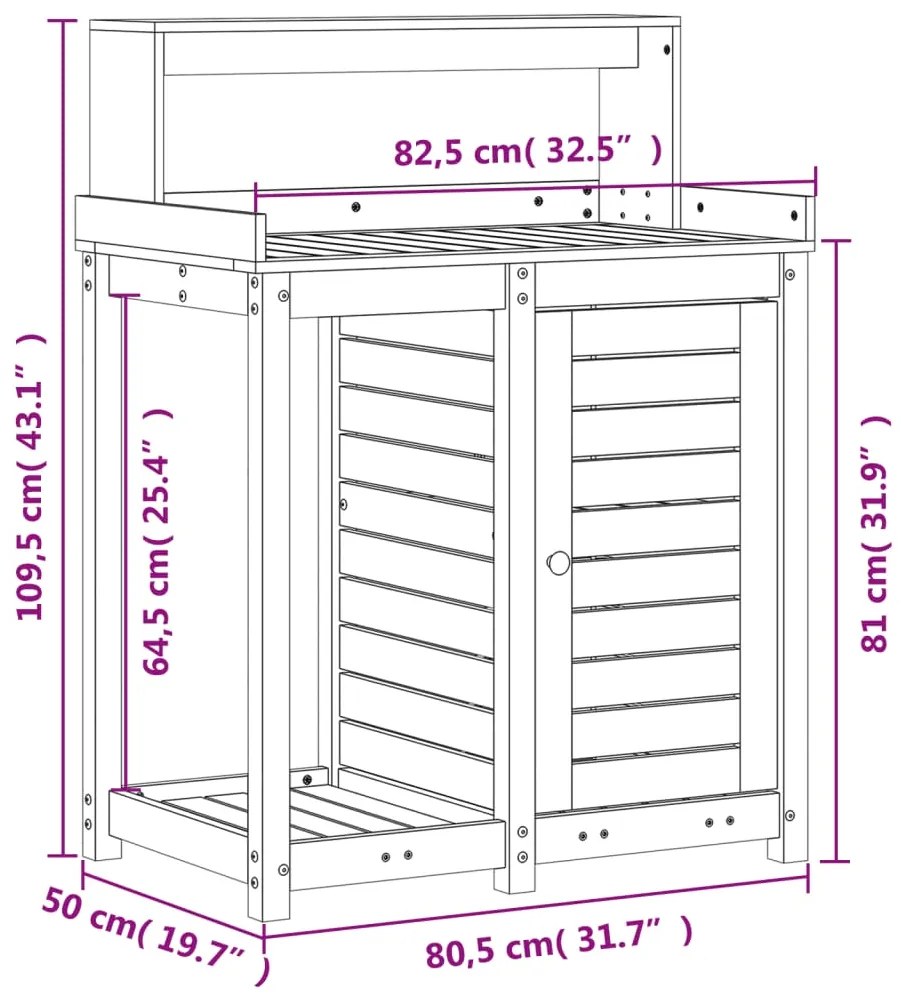 Τραπέζι Κηπουρικής με Ράφια 82,5x50x109,5 εκ. Μασίφ Ξύλο Πεύκου - Καφέ