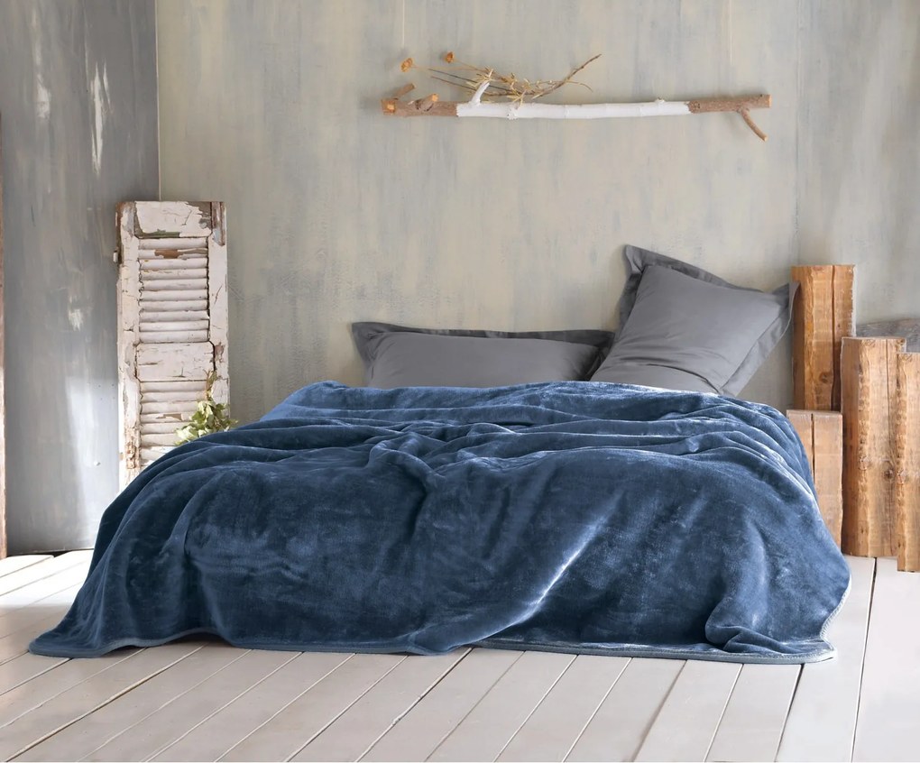 ΚΟΥΒΕΡΤΑ ΒΕΛΟΥΤΕ KING SIZE RYTHMOS VELOUR 240X260 ΜΠΛΕ