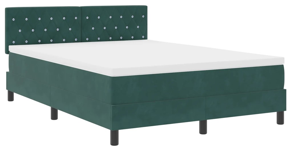vidaXL Κρεβάτι Box Spring με Στρώμα & LED Σκούρο Πράσινο 140x200 εκ. Βελούδο
