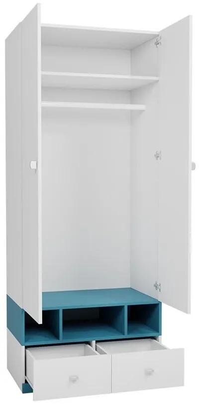 Παιδικό δωμάτιο Omaha E118, 290 kg, Άσπρο, Τυρκουάζ, Πλαστικοποιημένη μοριοσανίδα, Πόρτες ντουλάπας: Με μεντεσέδες | Epipla1.gr