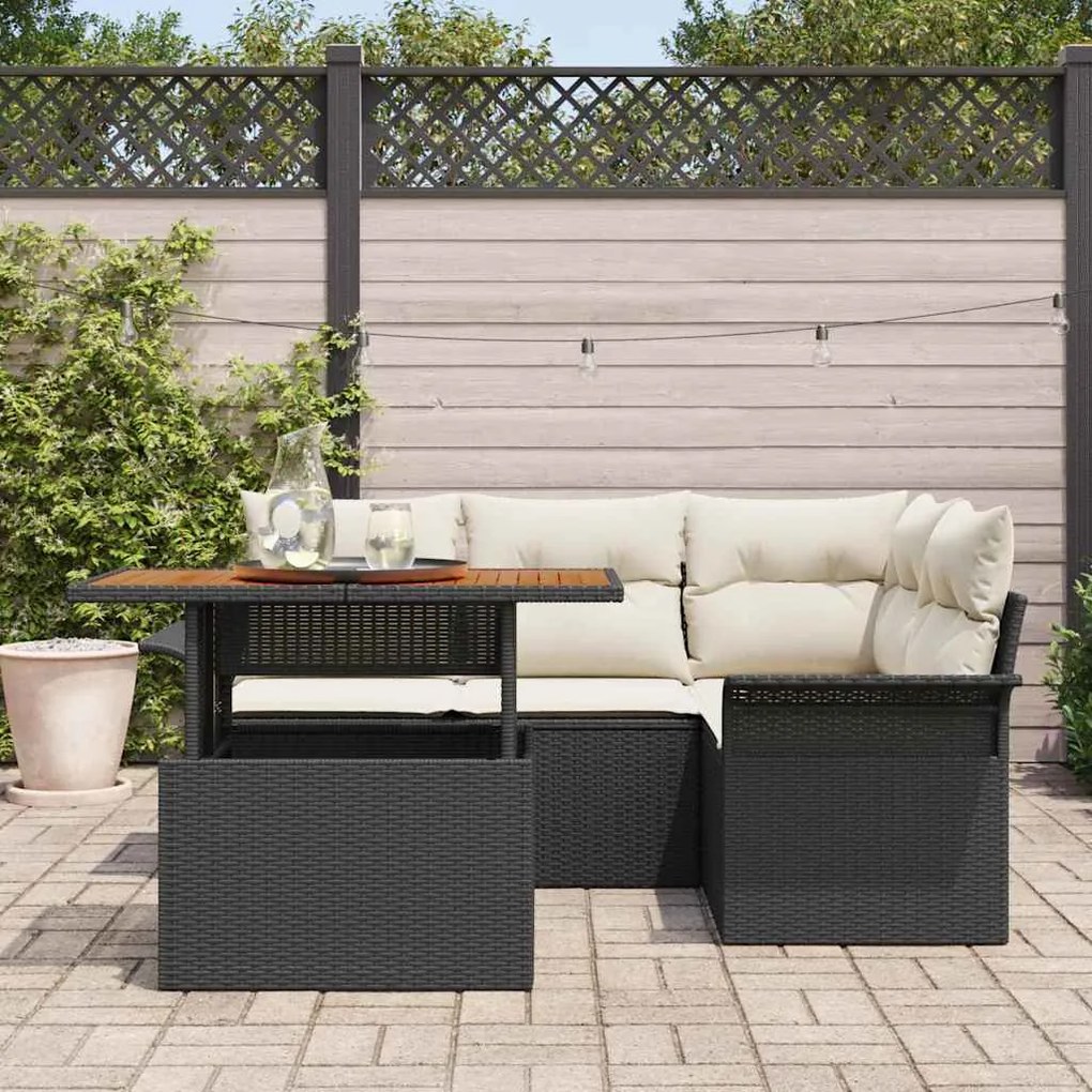 vidaXL Σετ Καναπέ Κήπου 5 pcs Μαύρο και κρεμ 100 x 55 x 73 εκ