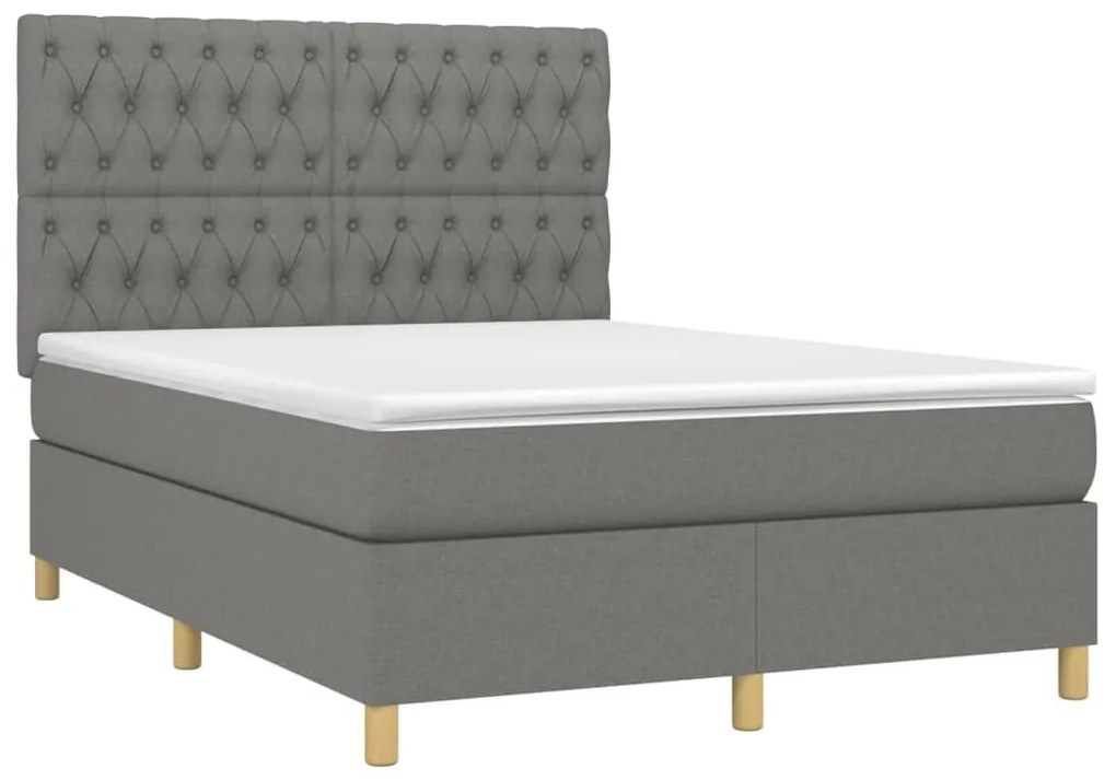 Κρεβάτι Boxspring με Στρώμα &amp; LED Σκ.Γκρι 140x190εκ. Υφασμάτινο - Γκρι