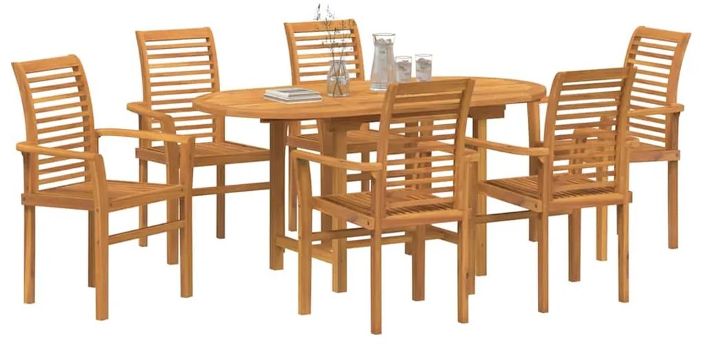 vidaXL Σέτ φαγητού για κήπο 7 pcs Καφέ Μασίφ ξύλο teak