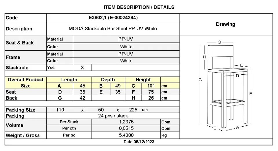 MODA ΣΚΑΜΠΟ BAR-PRO ΣΤΟΙΒΑΖΟΜΕΝΟ, PP-UV PROTECTION ΑΠΟΧΡΩΣΗ ΑΣΠΡΟ