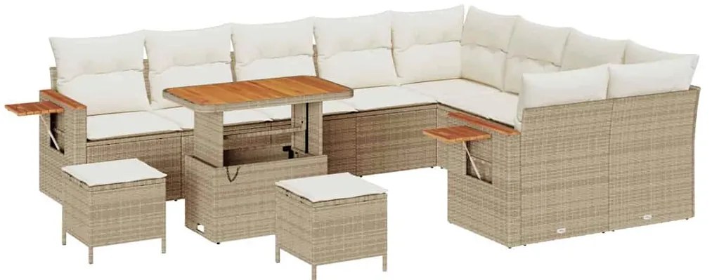 vidaXL Σετ Καναπέ Κήπου με μαξιλάρι με αποθήκευση Μπεζ Πολυ ράταν