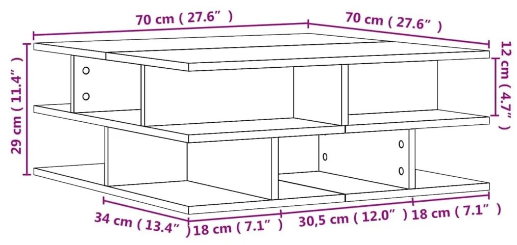 Τραπεζάκι Σαλονιού Sonoma Δρυς 70x70x29 εκ. Επεξεργασμένο Ξύλο - Καφέ