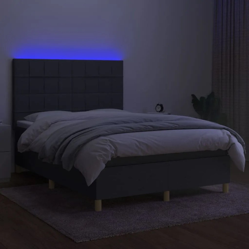 ΚΡΕΒΑΤΙ BOXSPRING ΜΕ ΣΤΡΩΜΑ &amp; LED ΣΚ.ΓΚΡΙ 140X200 ΕΚ ΥΦΑΣΜΑΤΙΝΟ 3135438