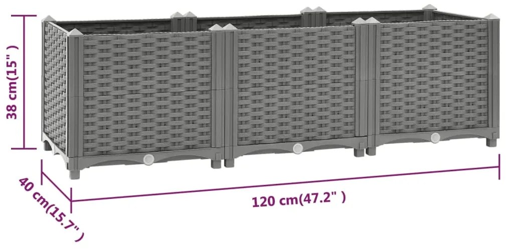 Ζαρντινιέρα 120 x 40 x 38 εκ. από Πολυπροπυλένιο - Γκρι