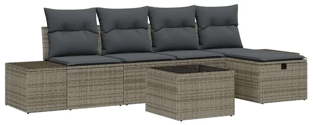 vidaXL Σετ Καναπέ Κήπου με μαξιλάρι 6 pcs Γκρι Πολυ ράταν