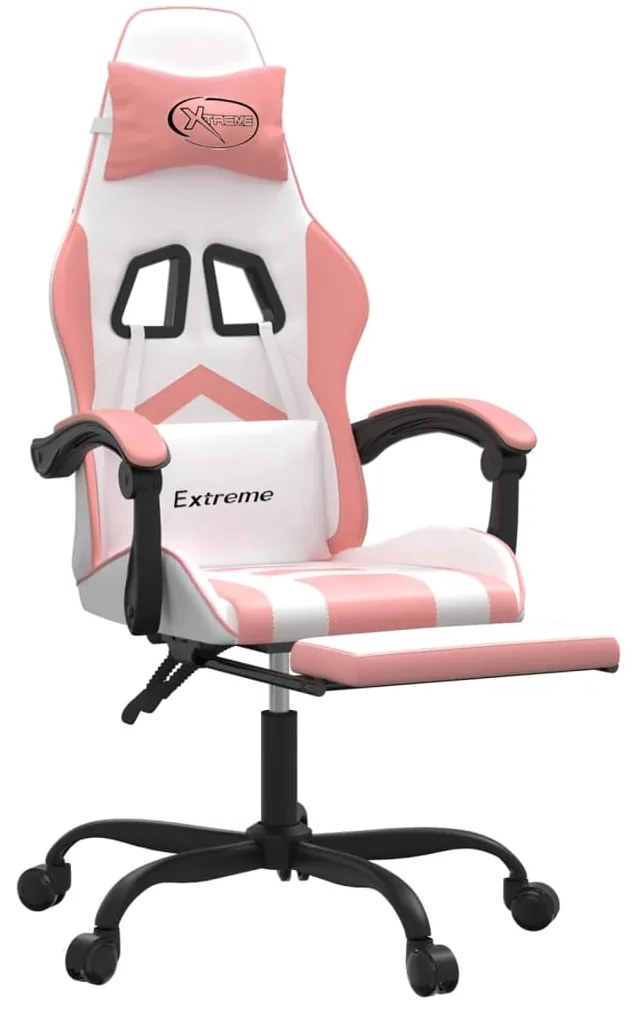 vidaXL Καρέκλα Gaming Περιστεφόμενη Υποπόδιο Λευκή &amp; Ροζ Συνθ. Δέρμα