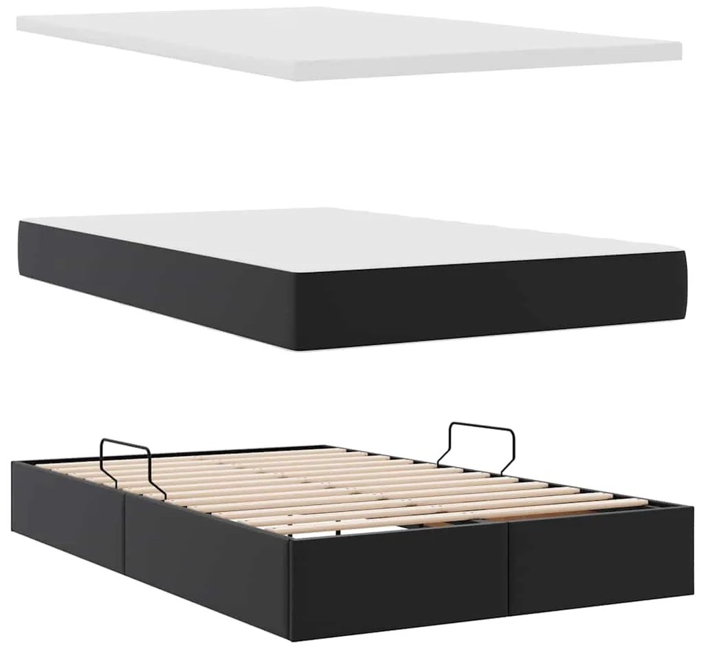 vidaXL Κρεβάτι Αποθήκης με στρώμα Μαύρο 120 x 190 cm Τεχνητό Δέρμα