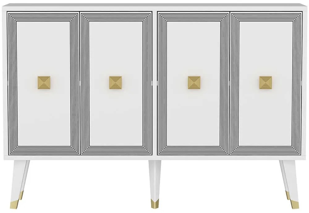 Μπουφές Ansel 327ODS1237 120x30x80cm White-Gold Μοριοσανίδα, Μελαμίνη