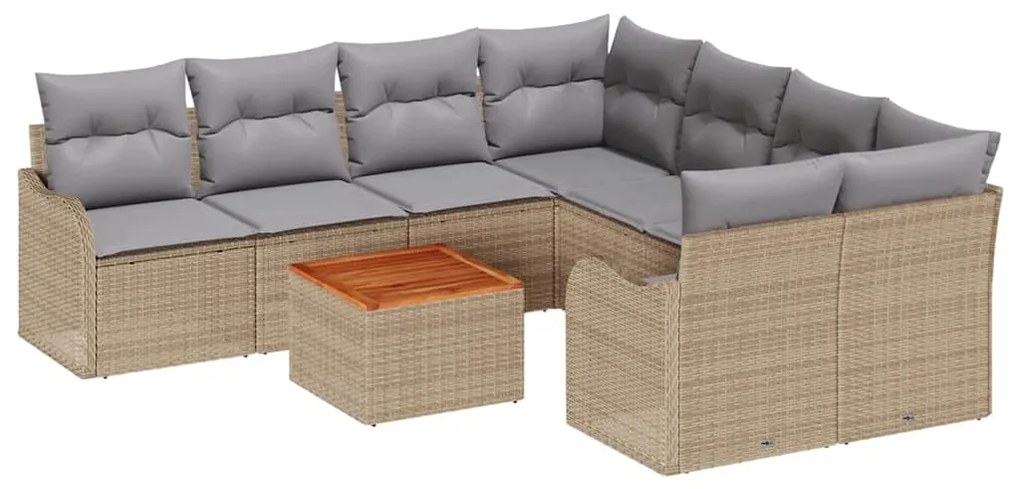 vidaXL Σετ Καναπέ Κήπου 9 pcs Μπεζ Πολυ ράταν