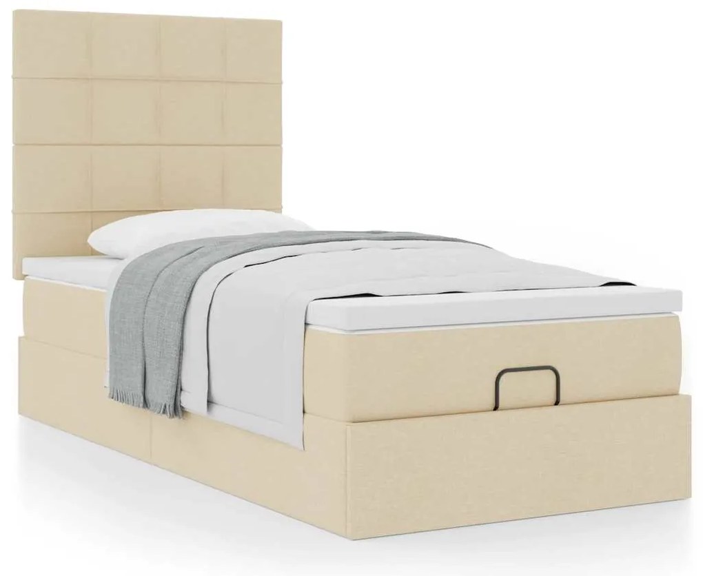 vidaXL Οθωμανικό κρεβάτι με στρώμα Cream 100x200cm ύφασμα