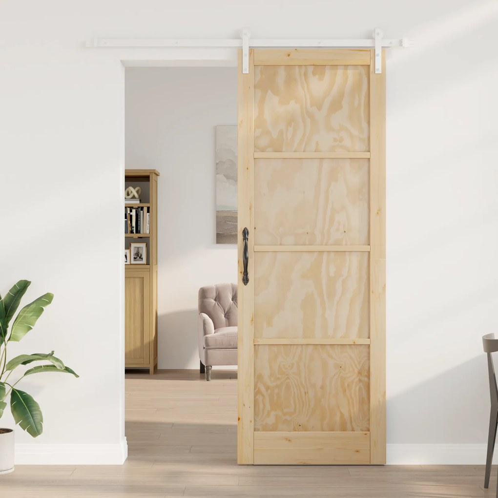 vidaXL Συρόμενη Πόρτα με σετ υλικών 83x232 εκ. από Συμπαγές Ξύλο Πεύκου