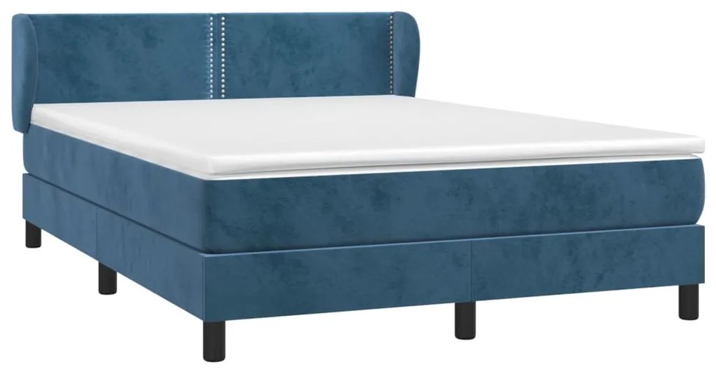 vidaXL Κρεβάτι Boxspring με Στρώμα Σκούρο Μπλε 140x190 εκ. Βελούδινο