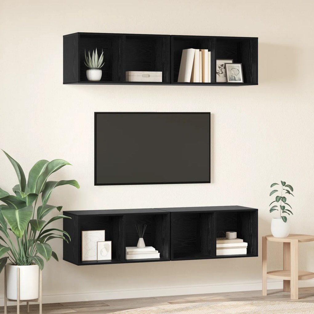 vidaXL Τηλεοπτική Κάβα Τοίχου 4 pcs Μαύρη δρυς 37 x 37 x 72 εκ