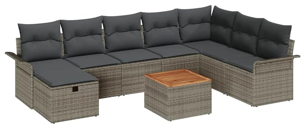 vidaXL Σετ Καναπέ Κήπου με μαξιλάρι 9 pcs Γκρι Πολυ ράταν