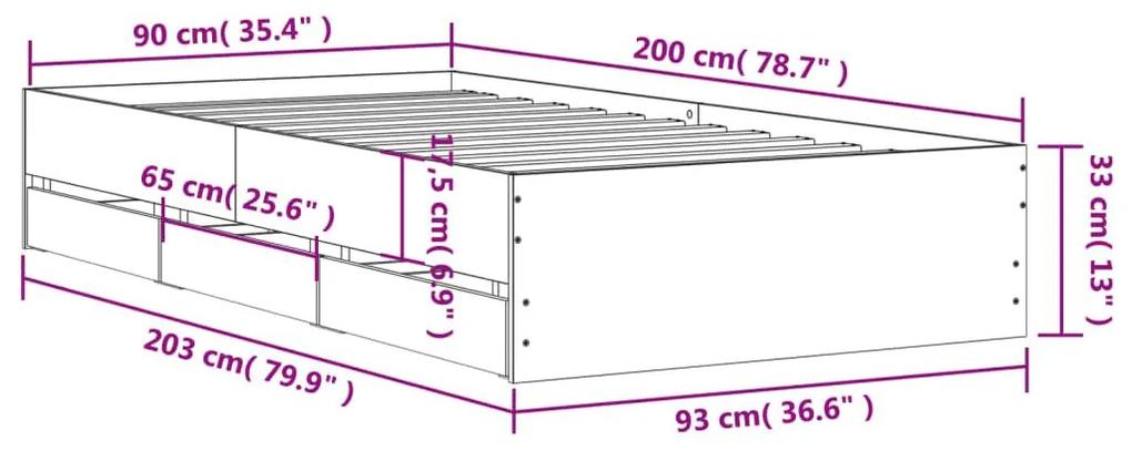 Πλαίσιο Κρεβατιού με συρτάρια Γκρι sonoma 90x200εκ. Επεξ. Ξύλο - Γκρι